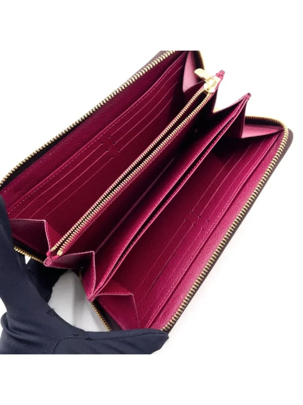 Louis Vuitton Zippy Wallet Monogram Fuchsia Leather Pink Purple Brown Round Gold